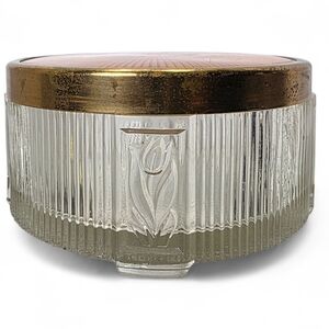 Vintage Glass Powder Jar with Decorative Metal Lid